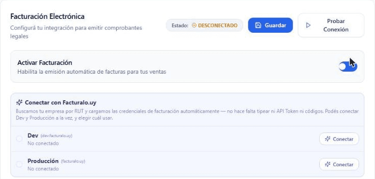 Conectar con facturalo.uy desde la configuración de SitioUp